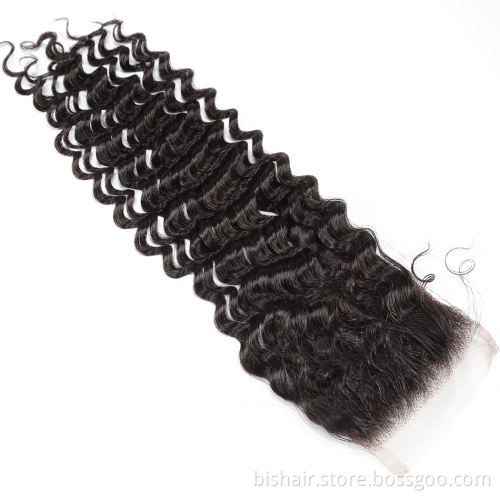 BIS Wholesale 30 inch Deep Wave Bundles With Closure Brazilian Remy Human Hair Weaves Water Curly and 4X4 Lace Closure Frontal